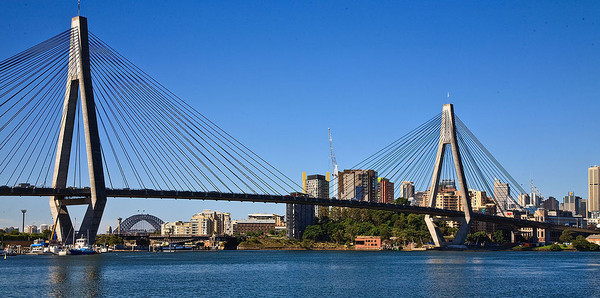 Anzac Bridge and Sydney harbour Bridge from Glebe Point