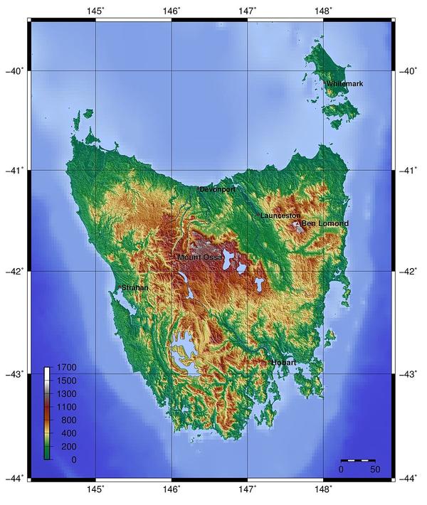 Topography of Tasmania