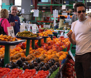 Sampling Fruit at Jean-Talon Market, Montreal